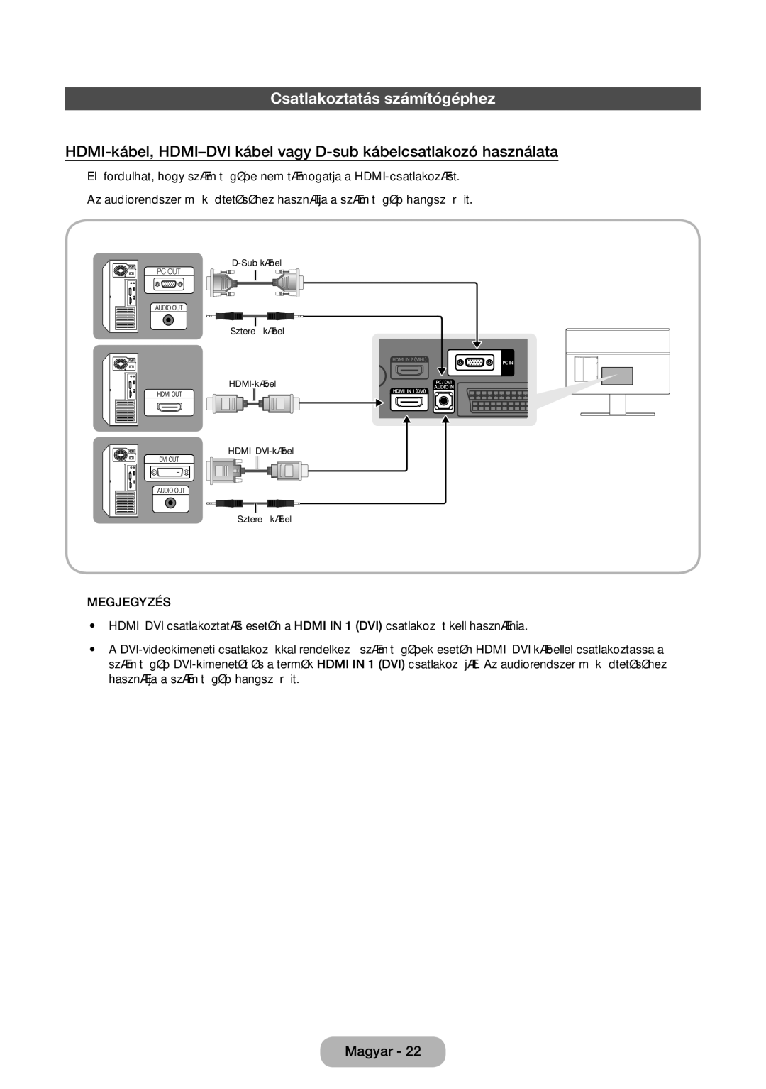 Samsung LT27D590CW/EN, LT27D590CX/EN manual Csatlakoztatás számítógéphez 