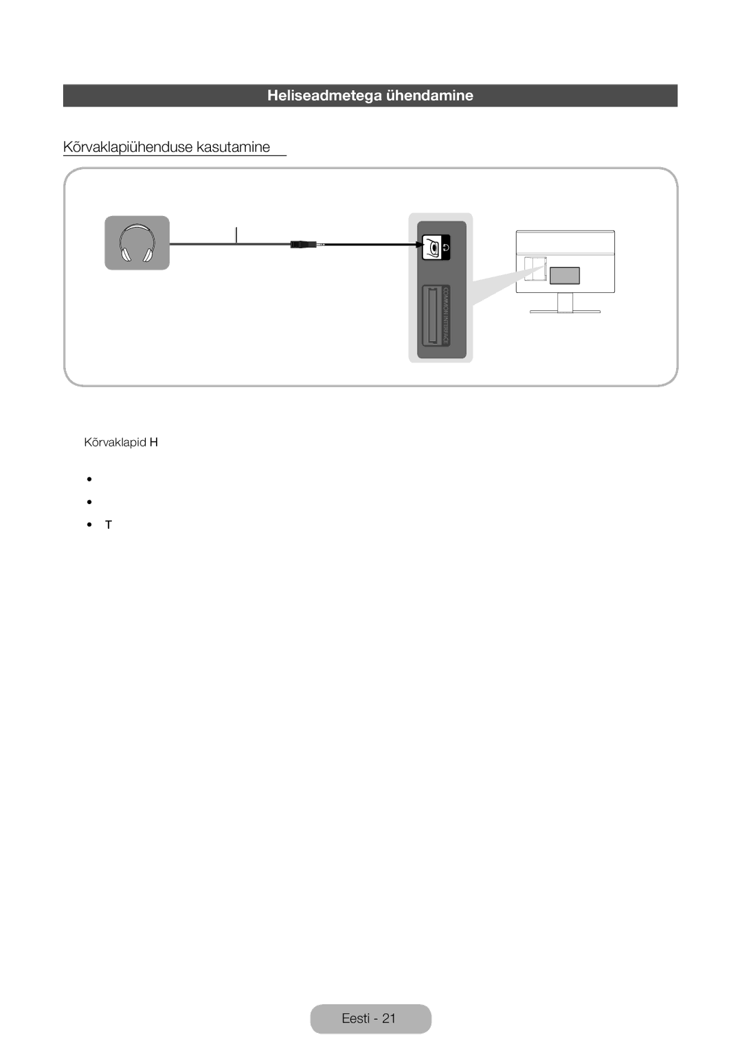 Samsung LT27D590CW/EN manual Heliseadmetega ühendamine, Kõrvaklapiühenduse kasutamine 