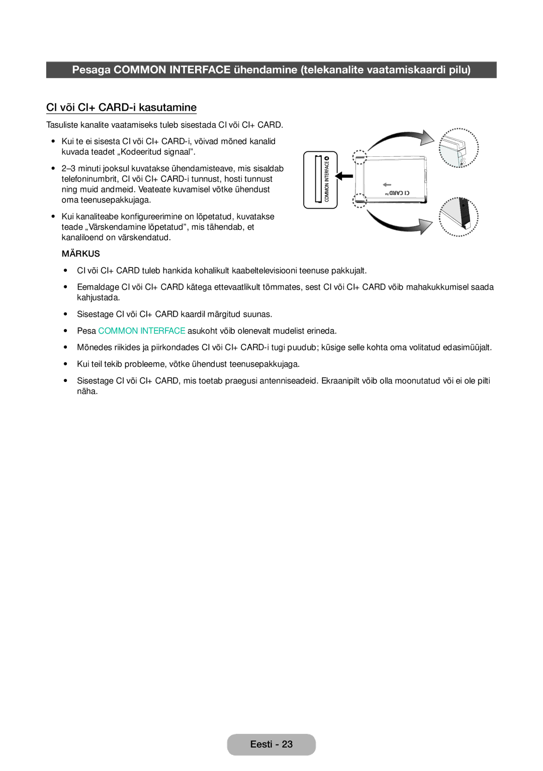 Samsung LT27D590CW/EN manual CI või CI+ CARD-i kasutamine 