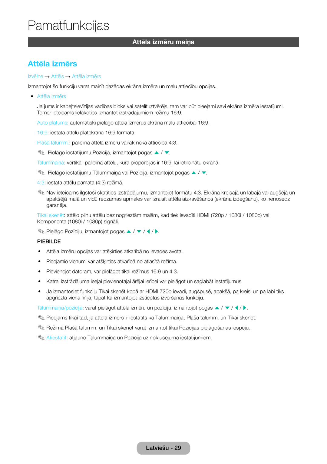 Samsung LT27D590CW/EN manual Attēla izmēru maiņa, Izvēlne → Attēls → Attēla izmērs 