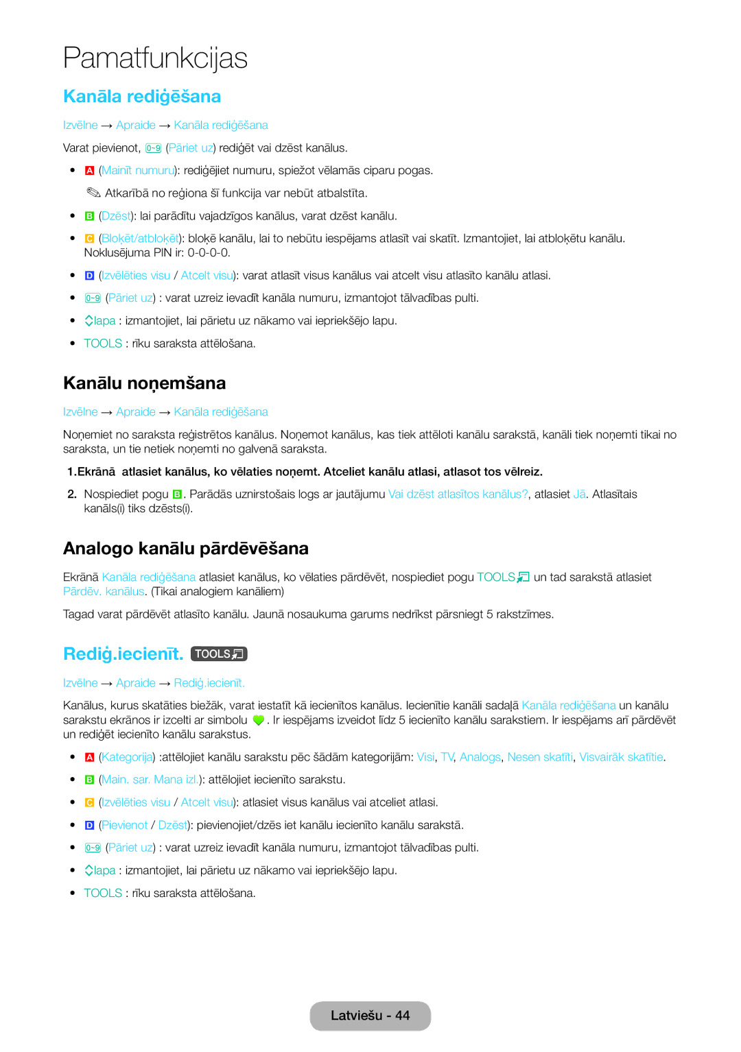 Samsung LT27D590CW/EN manual Kanāla rediģēšana, Kanālu noņemšana, Analogo kanālu pārdēvēšana, Rediģ.iecienīt. t 