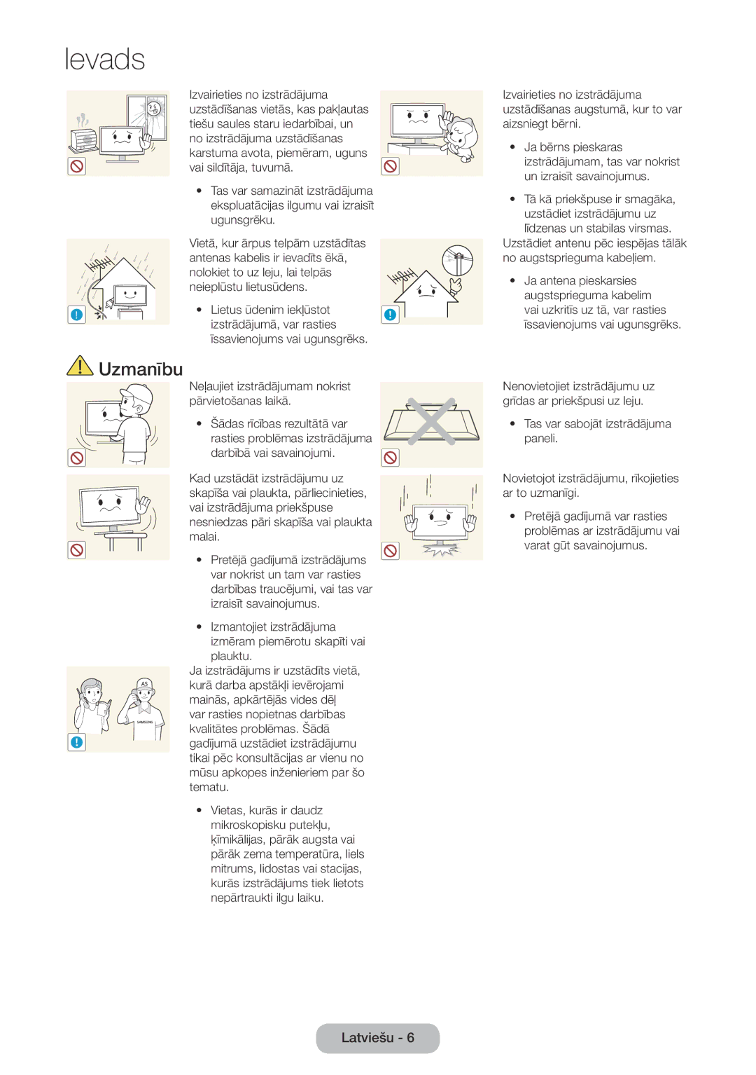 Samsung LT27D590CW/EN manual No augstsprieguma kabeļiem, Neļaujiet izstrādājumam nokrist pārvietošanas laikā 