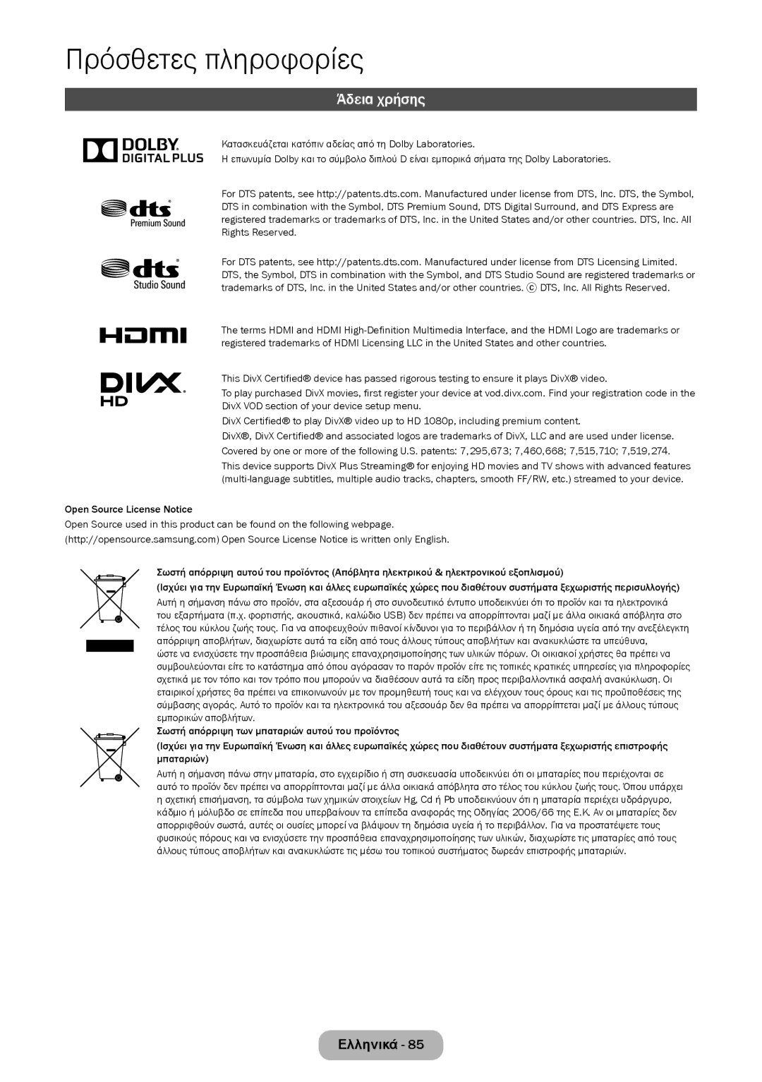 Samsung LT27D590CW/EN manual Άδεια χρήσης 