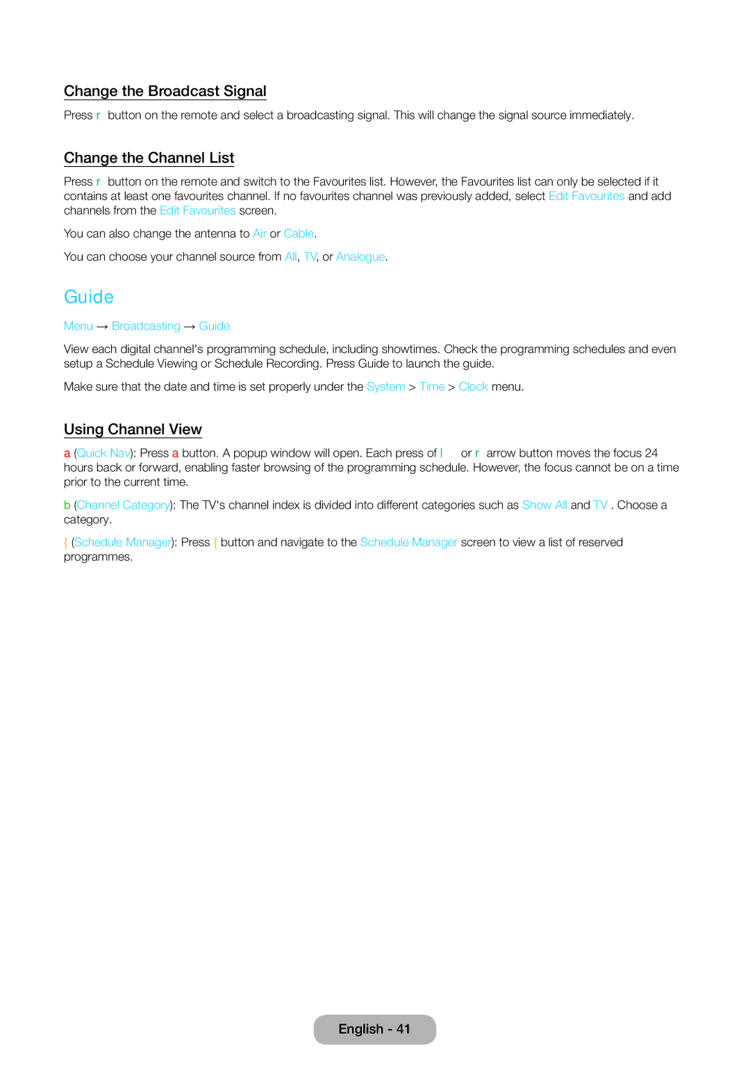 Samsung LT27D590CX/CI manual Guide, Change the Broadcast Signal, Change the Channel List, Using Channel View 