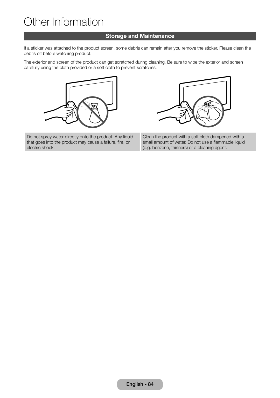 Samsung LT27D590CX/CI manual Storage and Maintenance 