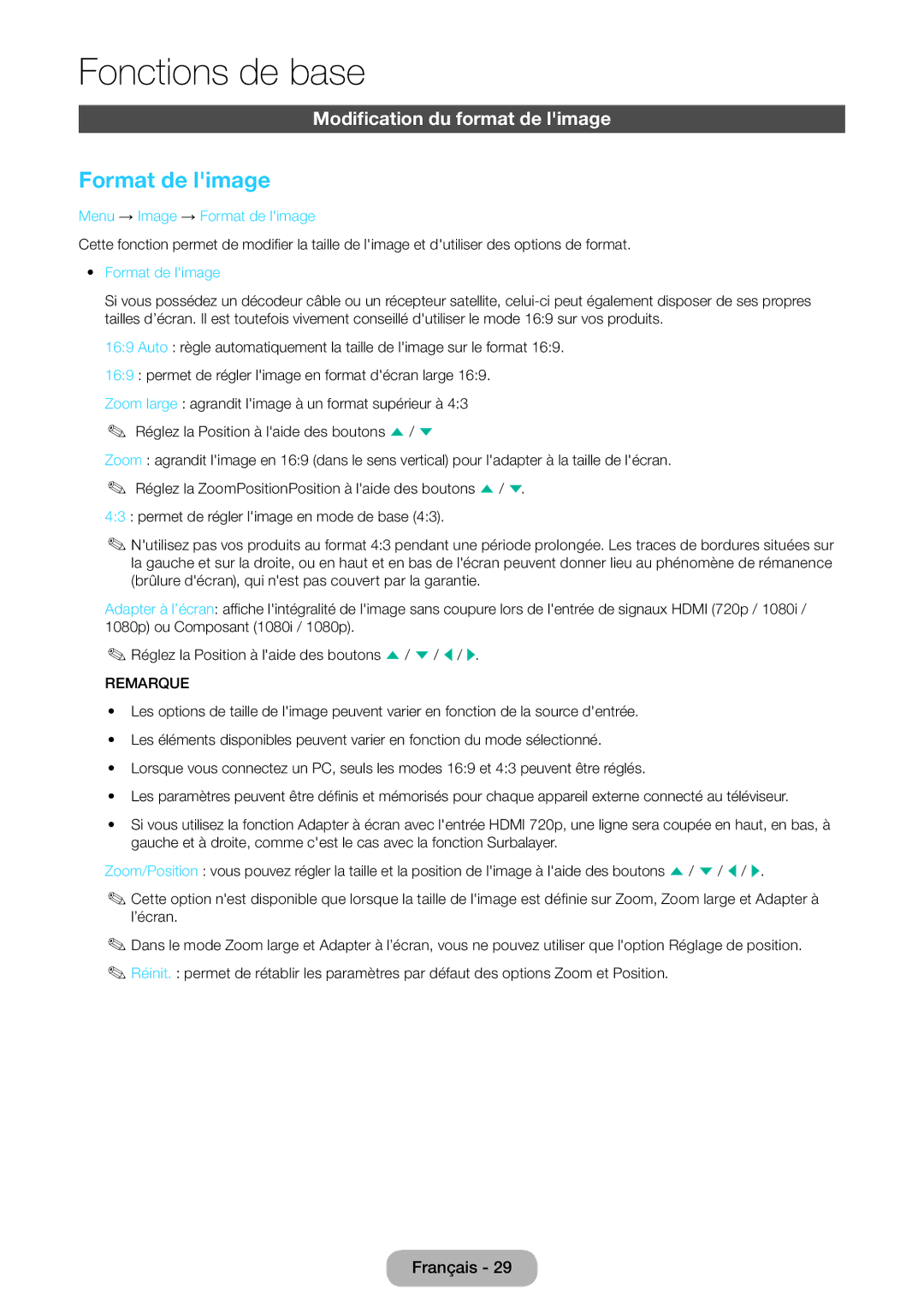 Samsung LT27D590CX/EN manual Modification du format de limage , Menu → Image → Format de limage 