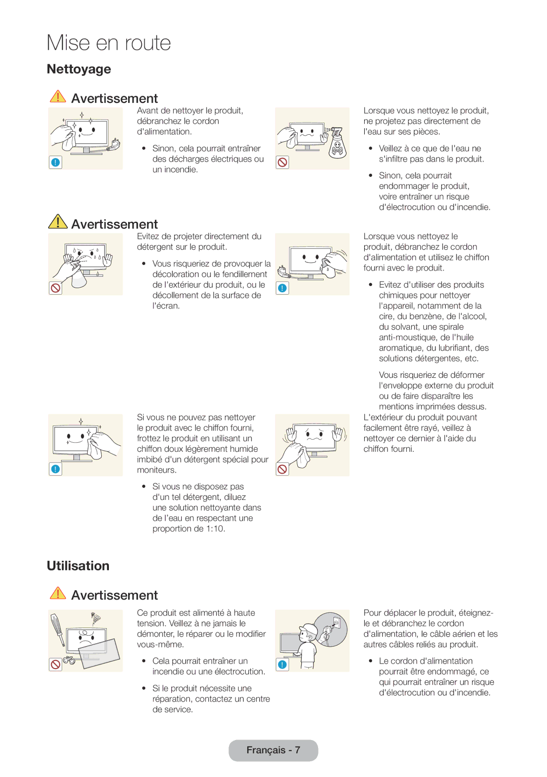 Samsung LT27D590CX/EN manual Nettoyage, Utilisation, Moniteurs 