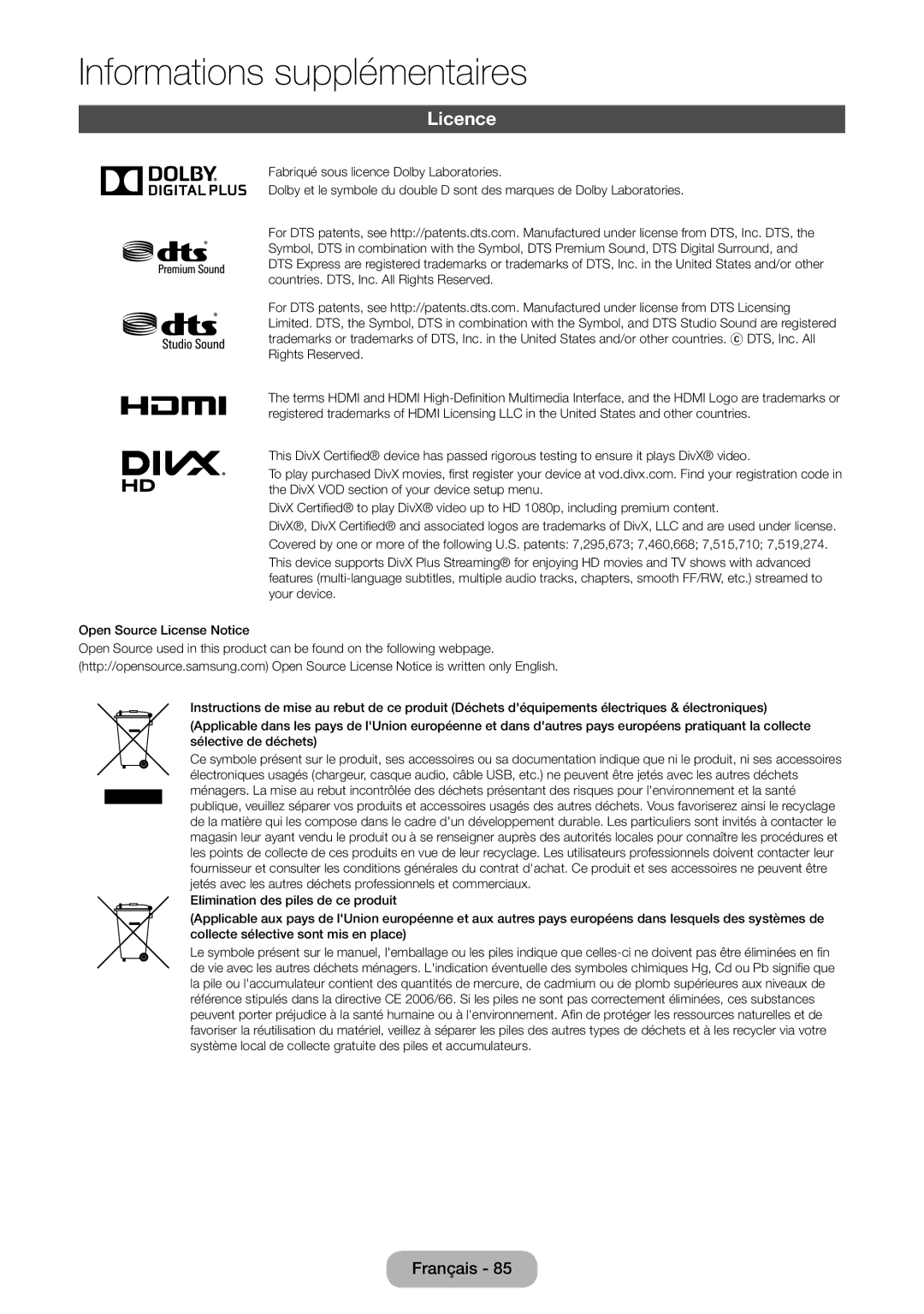 Samsung LT27D590CX/EN manual Licence 