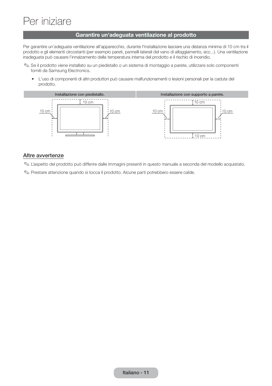 Samsung LT27D590CX/EN manual Garantire unadeguata ventilazione al prodotto, Altre avvertenze 