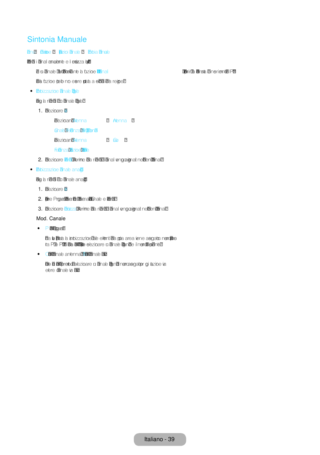 Samsung LT27D590CX/EN manual Sintonia Manuale, Canale, Frequenza, Larg. di banda, Frequenza, Modulazione, Symbol Rate 