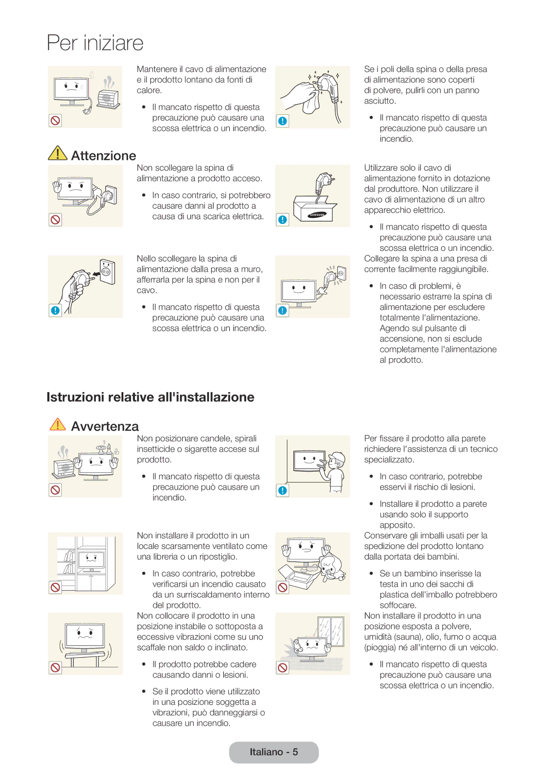 Samsung LT27D590CX/EN manual Attenzione, Istruzioni relative allinstallazione 