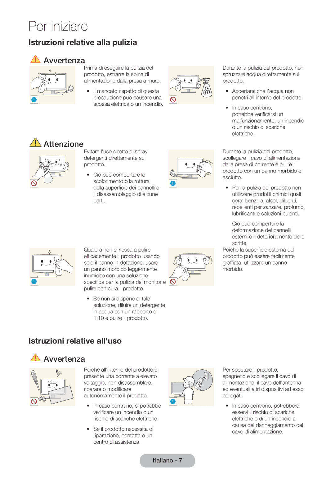 Samsung LT27D590CX/EN manual Istruzioni relative alla pulizia, Istruzioni relative alluso 