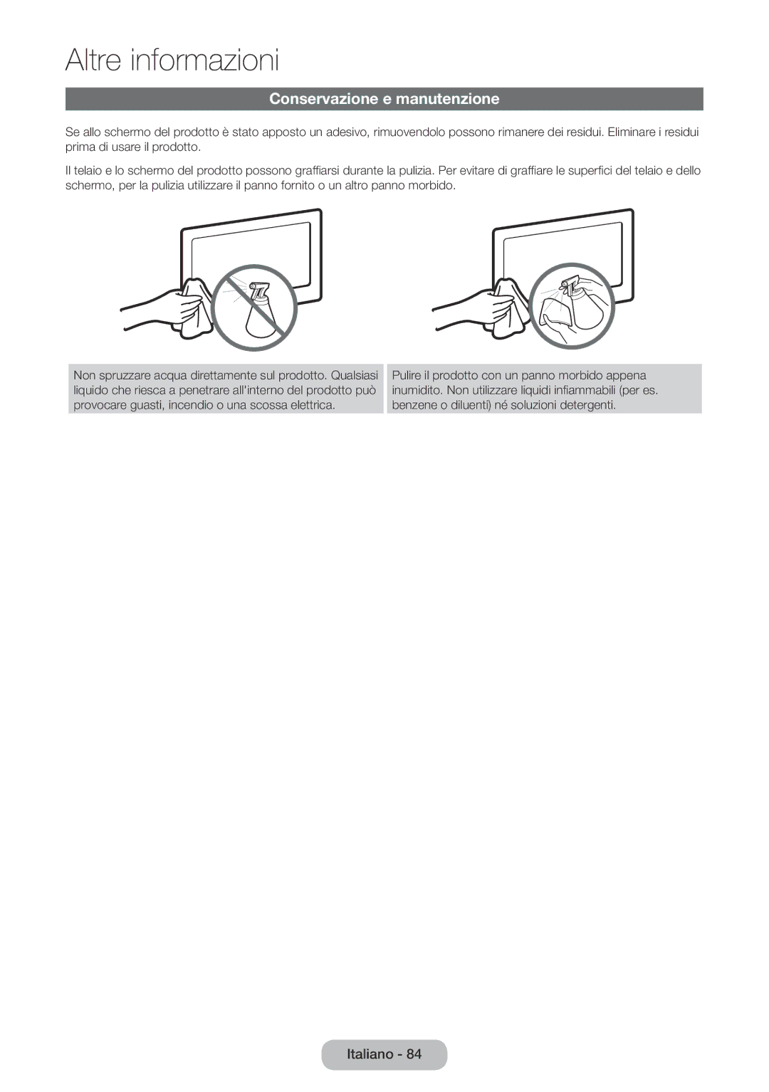 Samsung LT27D590CX/EN manual Conservazione e manutenzione 