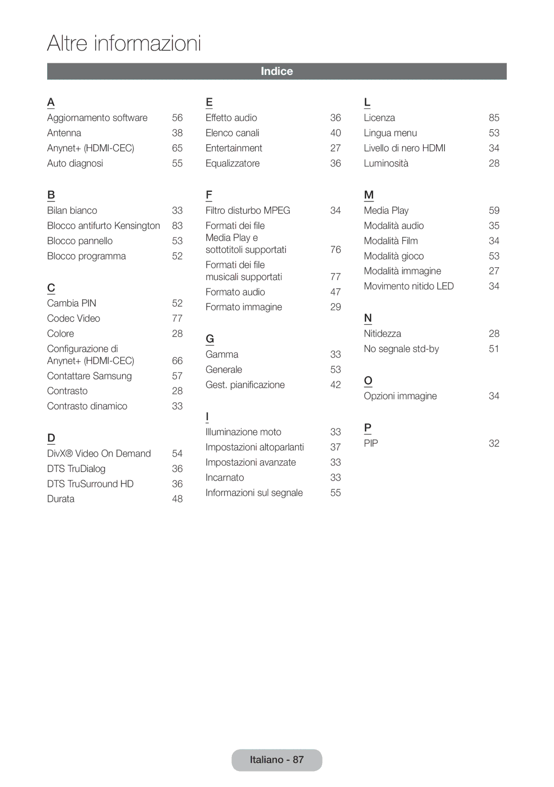 Samsung LT27D590CX/EN manual Indice, Pip 