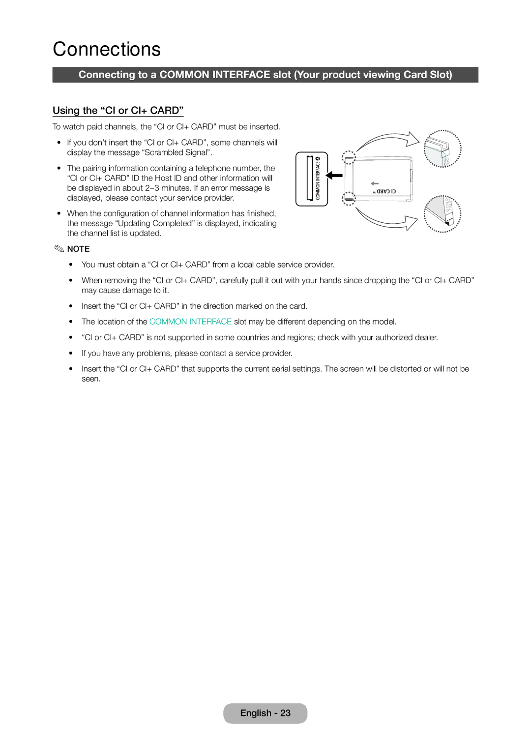 Samsung LT28C570EW/XE, LT28C570EW/EN manual Using the CI or CI+ Card 