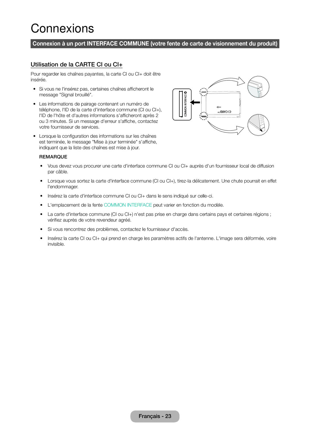 Samsung LT28C570EW/EN manual Utilisation de la Carte CI ou CI+ 