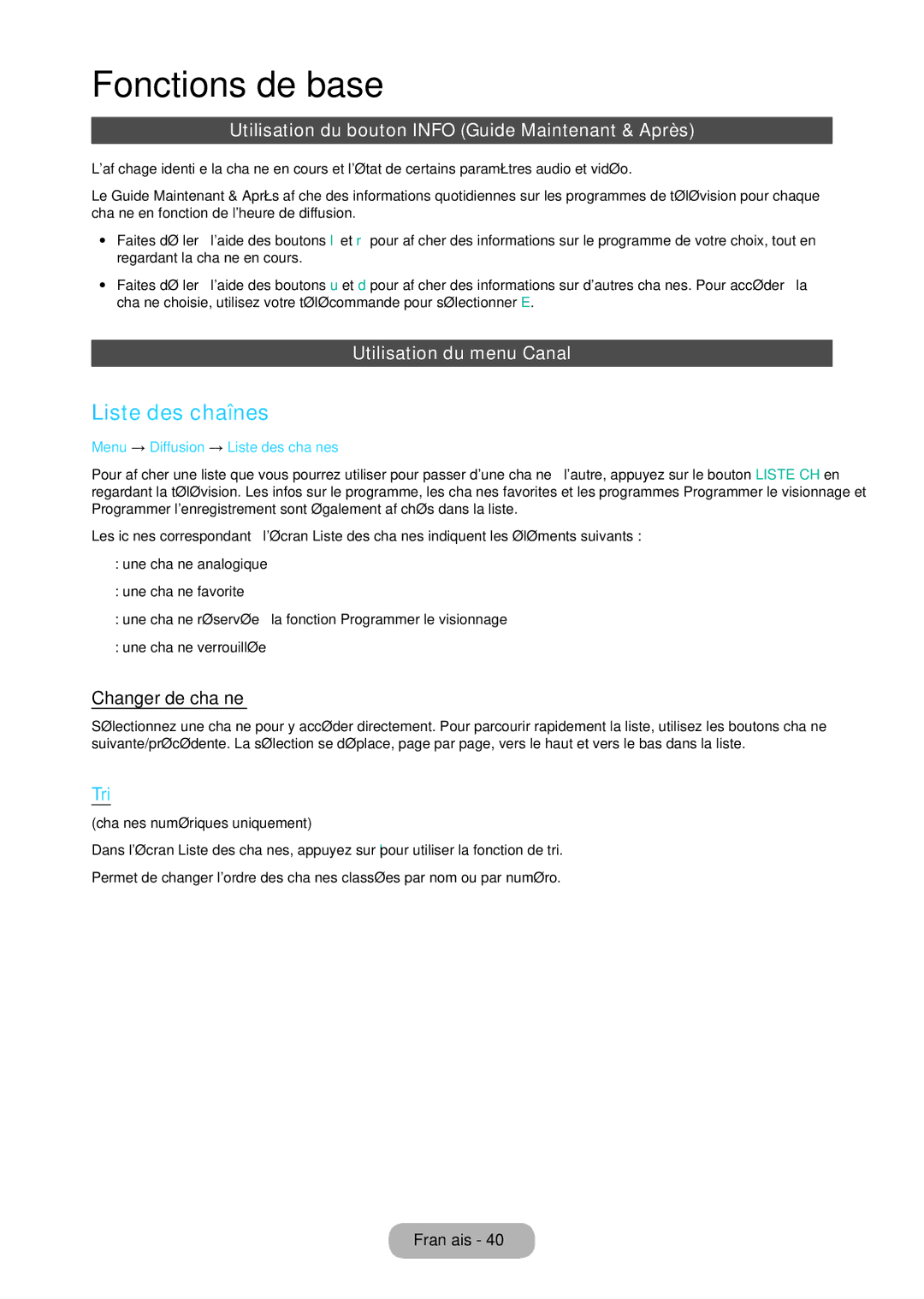 Samsung LT28C570EW/EN Liste des chaînes, Utilisation du bouton Info Guide Maintenant & Après, Utilisation du menu Canal 