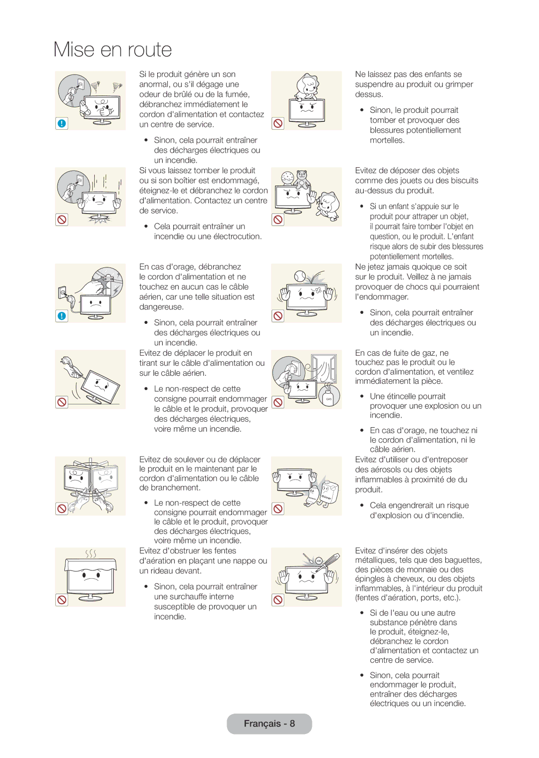 Samsung LT28C570EW/EN manual Si le produit génère un son, Anormal, ou sil dégage une, Odeur de brûlé ou de la fumée 