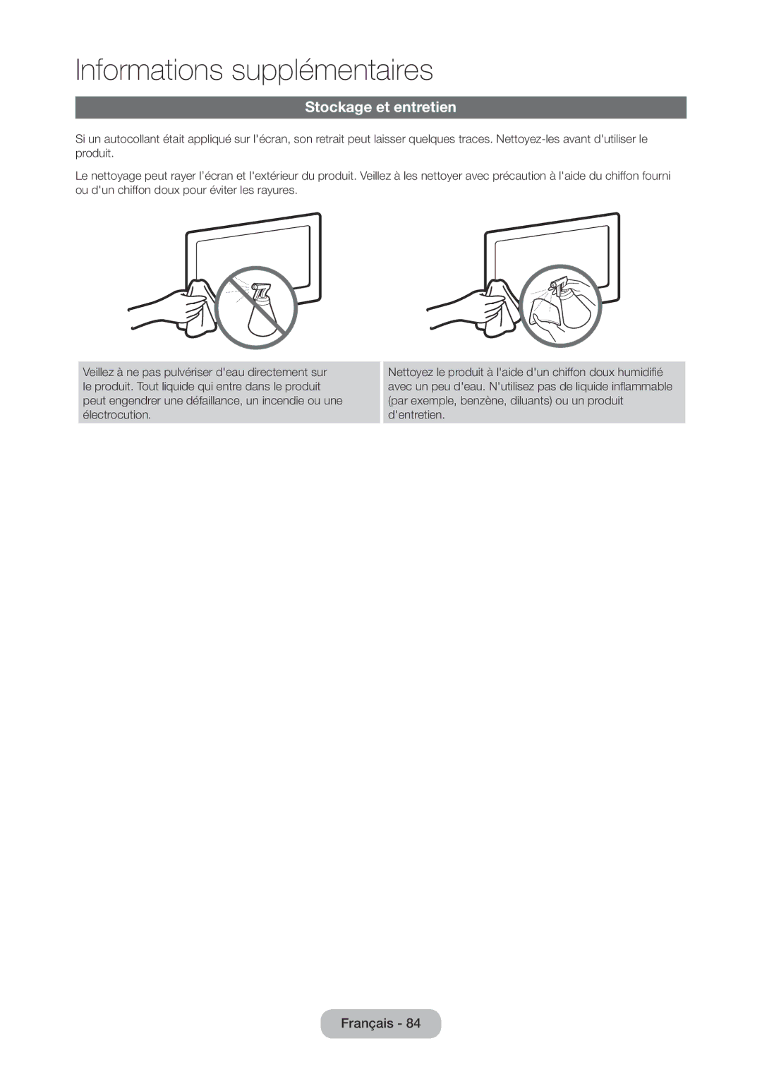 Samsung LT28C570EW/EN manual Stockage et entretien 