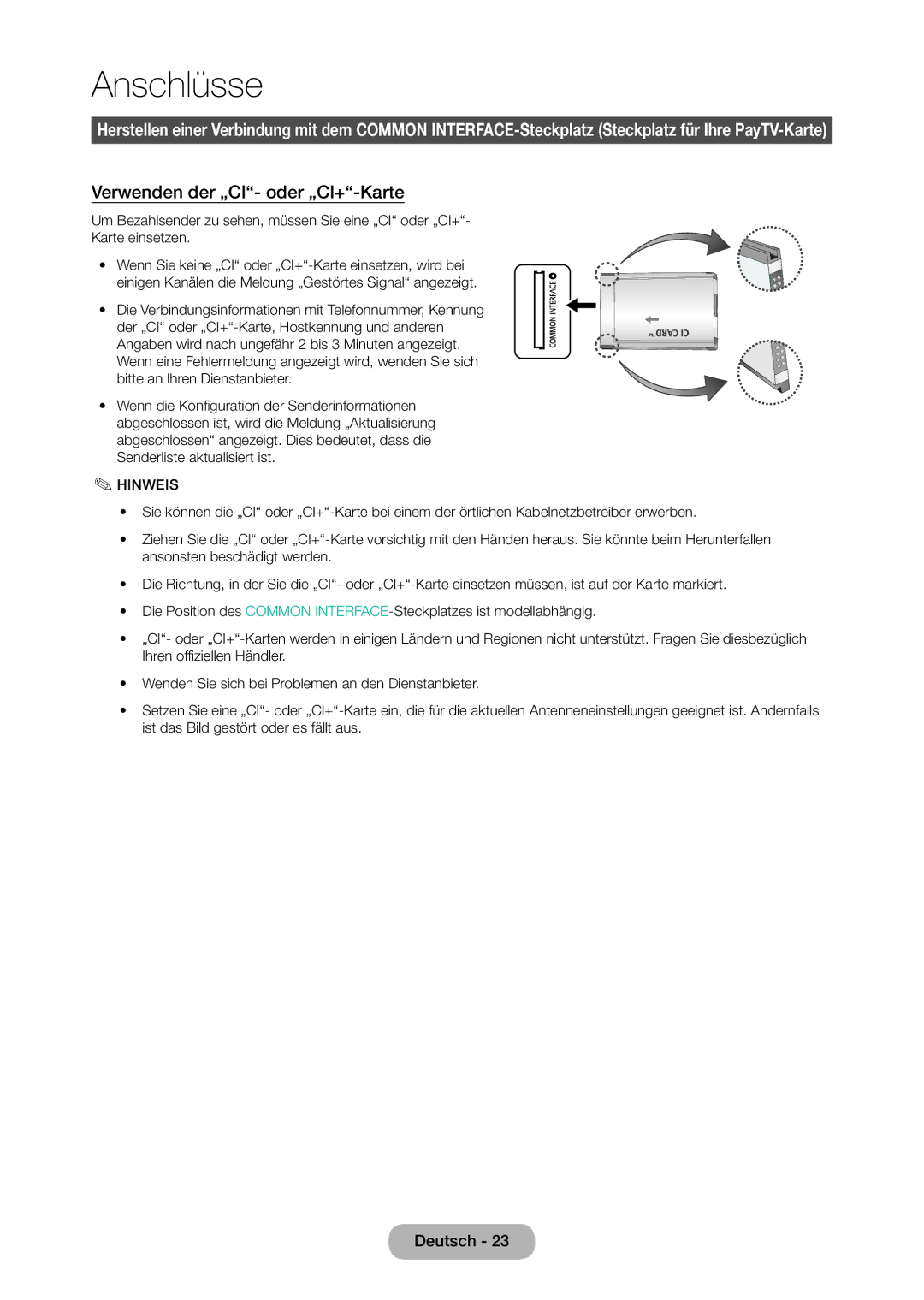 Samsung LT28C570EW/EN manual Verwenden der „CI- oder „CI+-Karte 