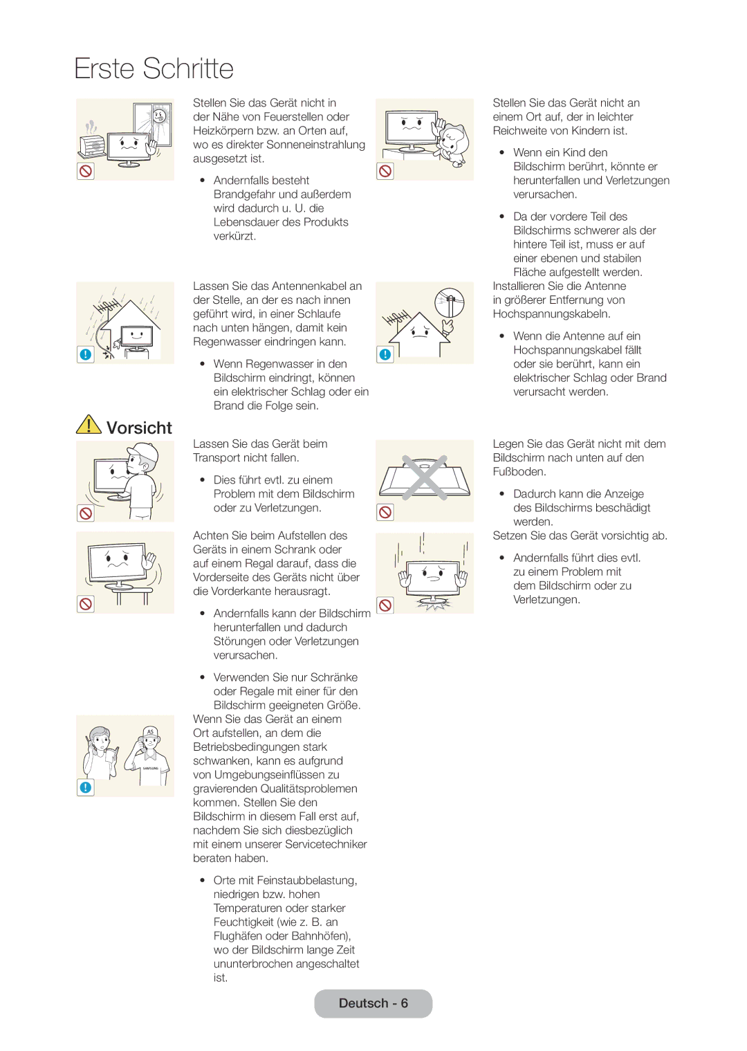 Samsung LT28C570EW/EN manual Wenn Regenwasser in den Bildschirm eindringt, können, Brand die Folge sein 