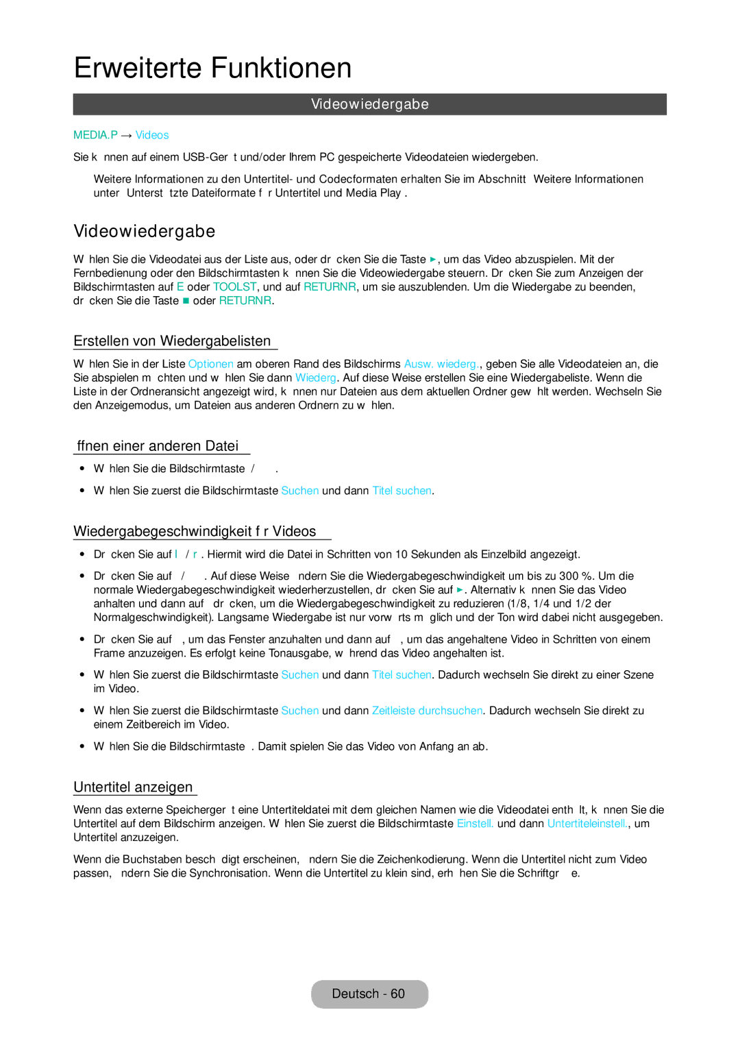 Samsung LT28C570EW/EN manual Videowiedergabe 