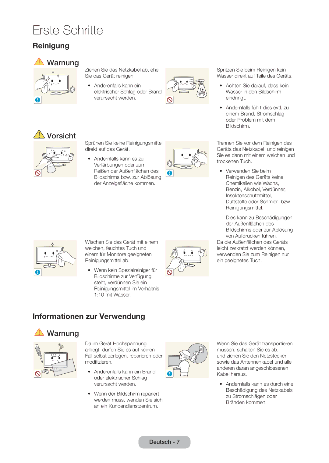 Samsung LT28C570EW/EN manual Reinigung, Informationen zur Verwendung 