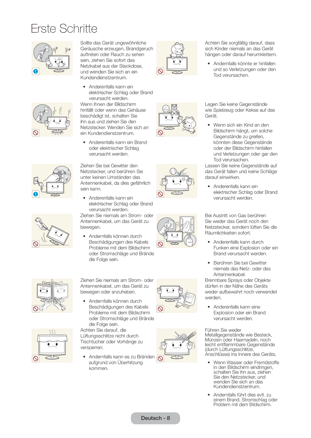 Samsung LT28C570EW/EN manual Sollte das Gerät ungewöhnliche, Auftreten oder Rauch zu sehen, Sein, ziehen Sie sofort das 