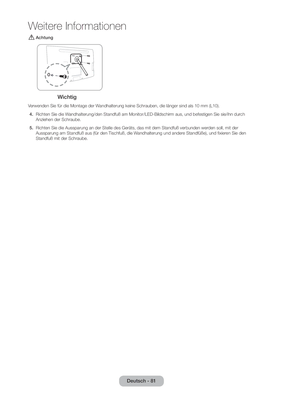 Samsung LT28C570EW/EN manual Wichtig, Achtung 