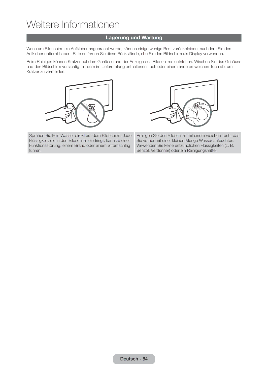 Samsung LT28C570EW/EN manual Lagerung und Wartung 