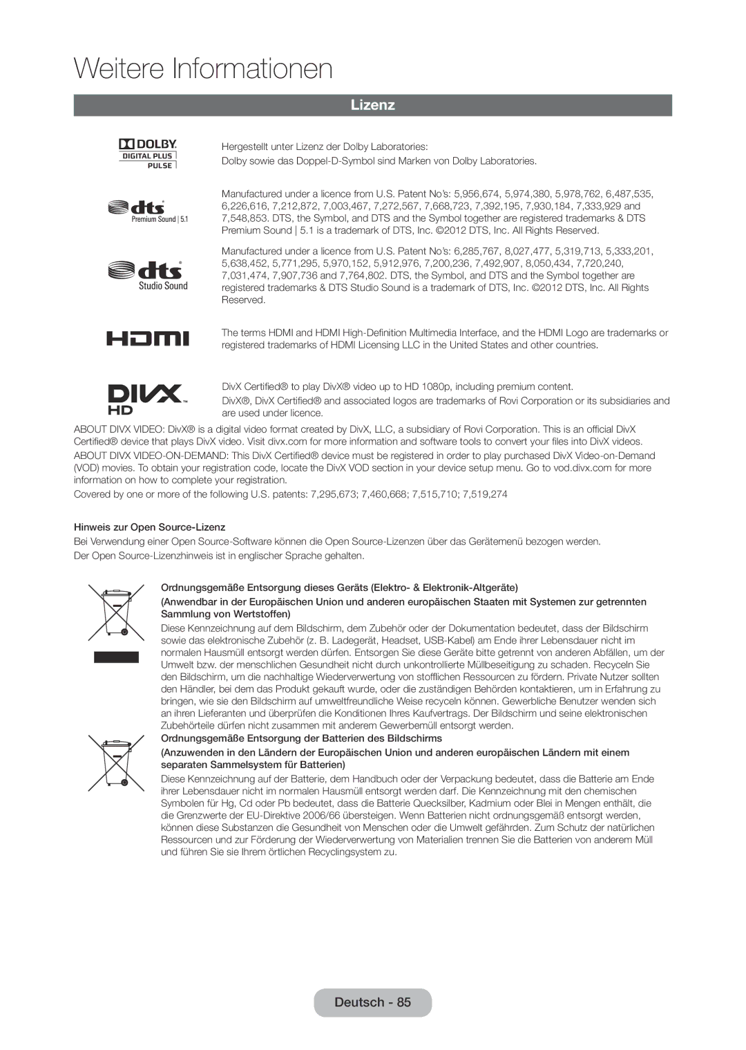 Samsung LT28C570EW/EN manual Lizenz 