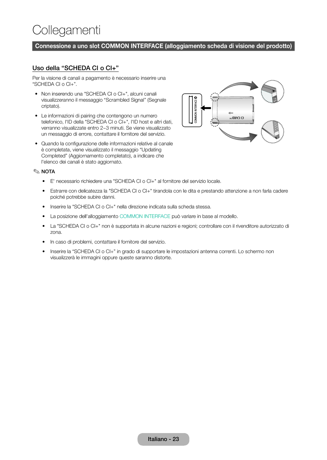 Samsung LT28C570EW/EN manual Uso della Scheda CI o CI+ 