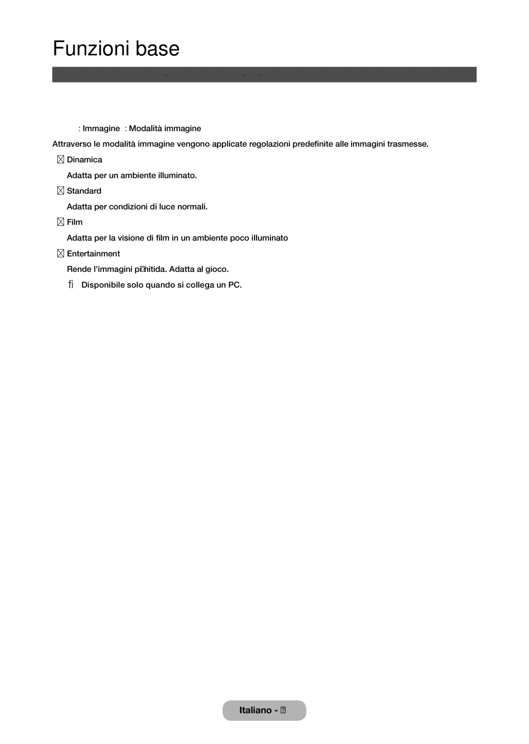 Samsung LT28C570EW/EN manual Modalità immagine, Modifica della modalità Immagine preimpostata 