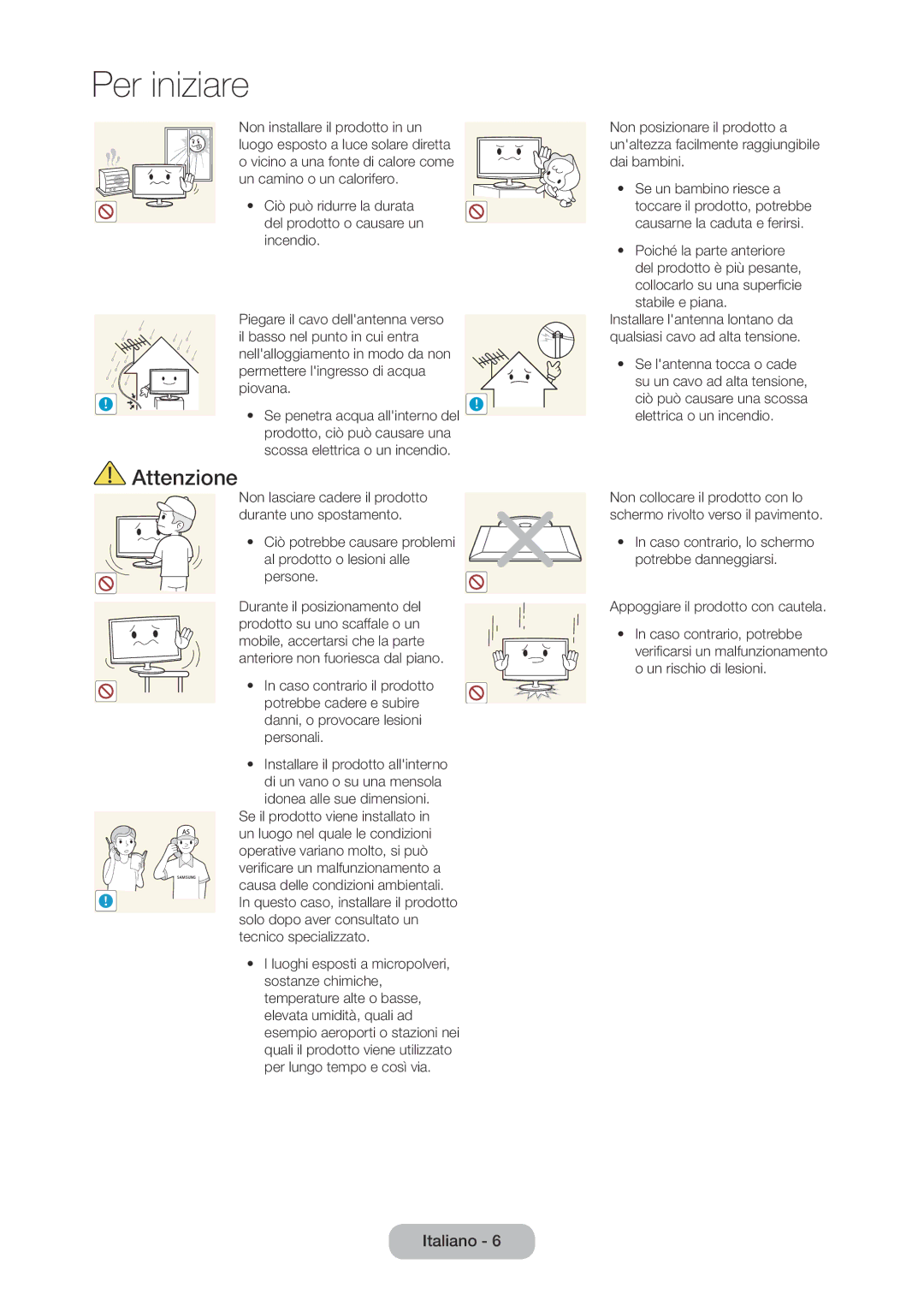 Samsung LT28C570EW/EN manual Appoggiare il prodotto con cautela 