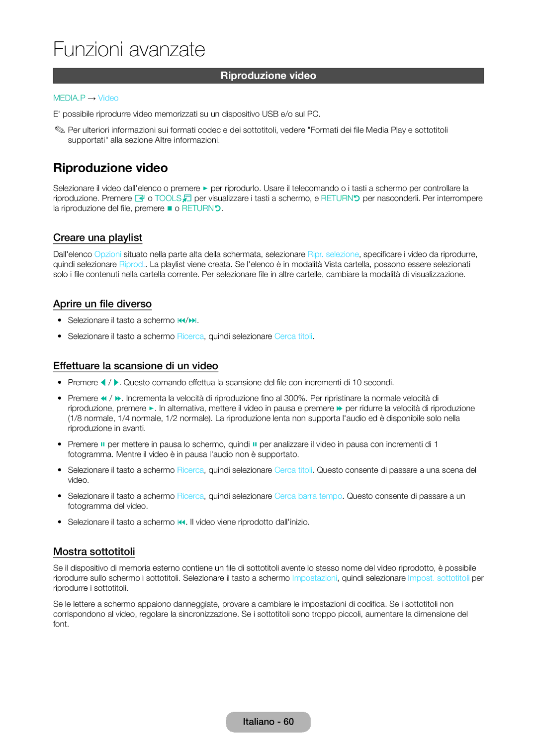 Samsung LT28C570EW/EN manual Riproduzione video 