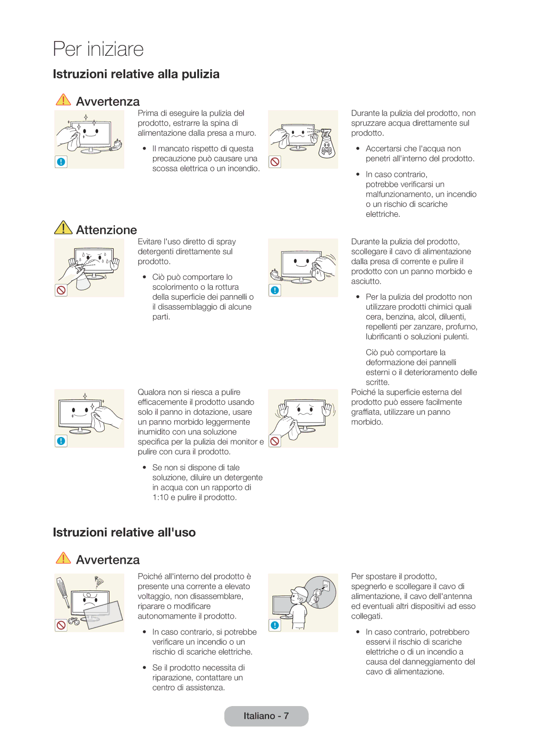 Samsung LT28C570EW/EN manual Istruzioni relative alla pulizia, Istruzioni relative alluso 