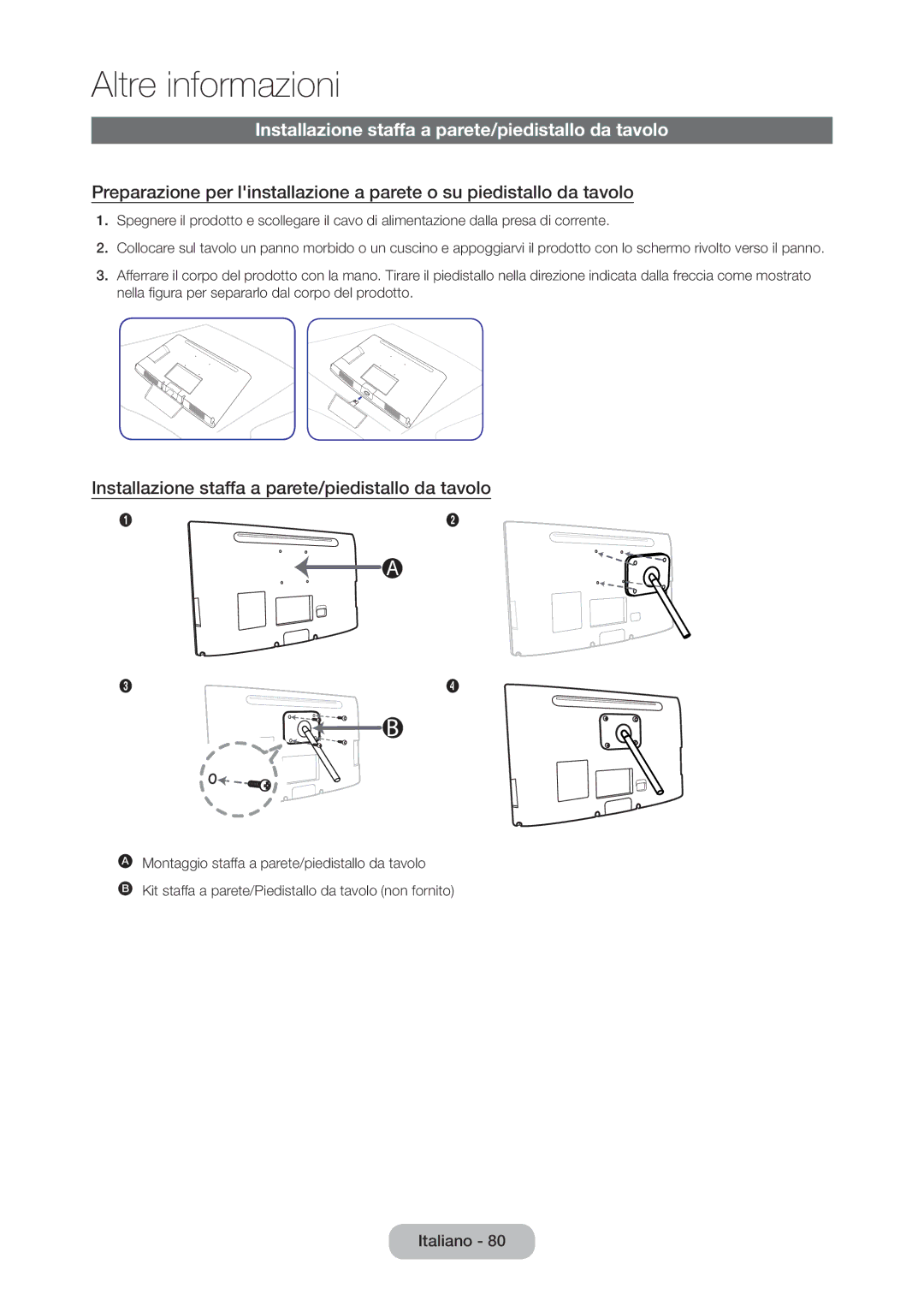 Samsung LT28C570EW/EN manual Installazione staffa a parete/piedistallo da tavolo 