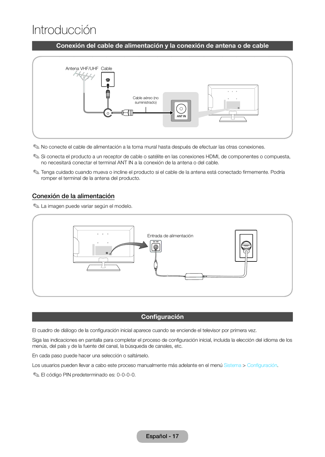 Samsung LT28C570EW/EN manual Conexión de la alimentación, Configuración 