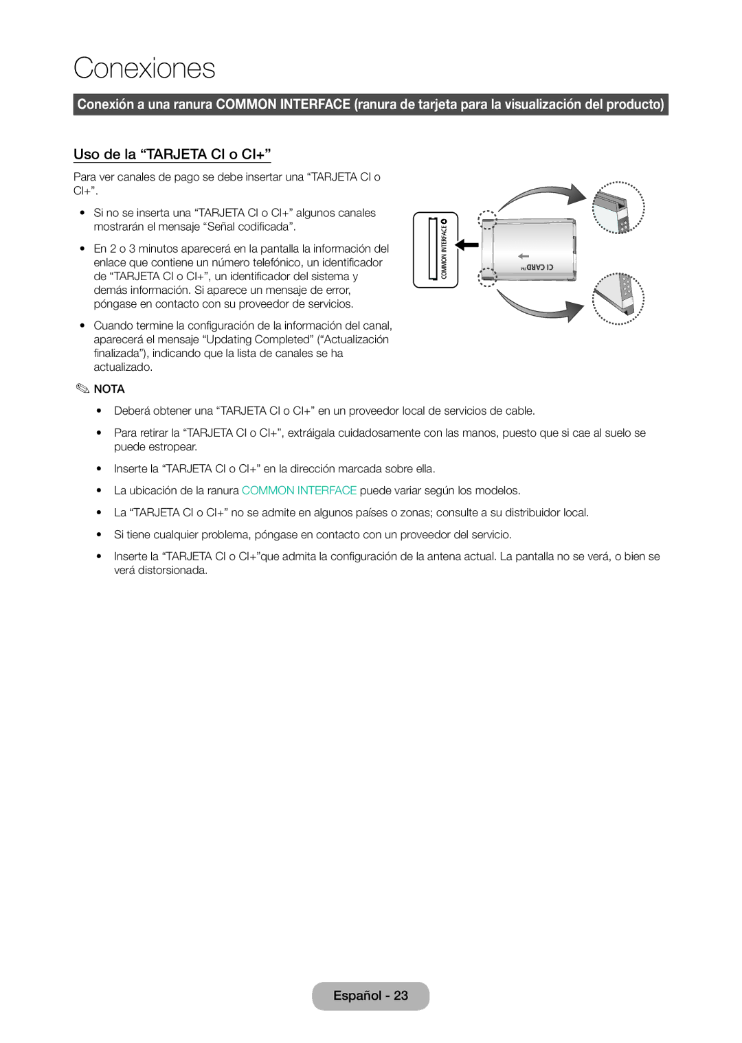 Samsung LT28C570EW/EN manual Uso de la Tarjeta CI o CI+ 