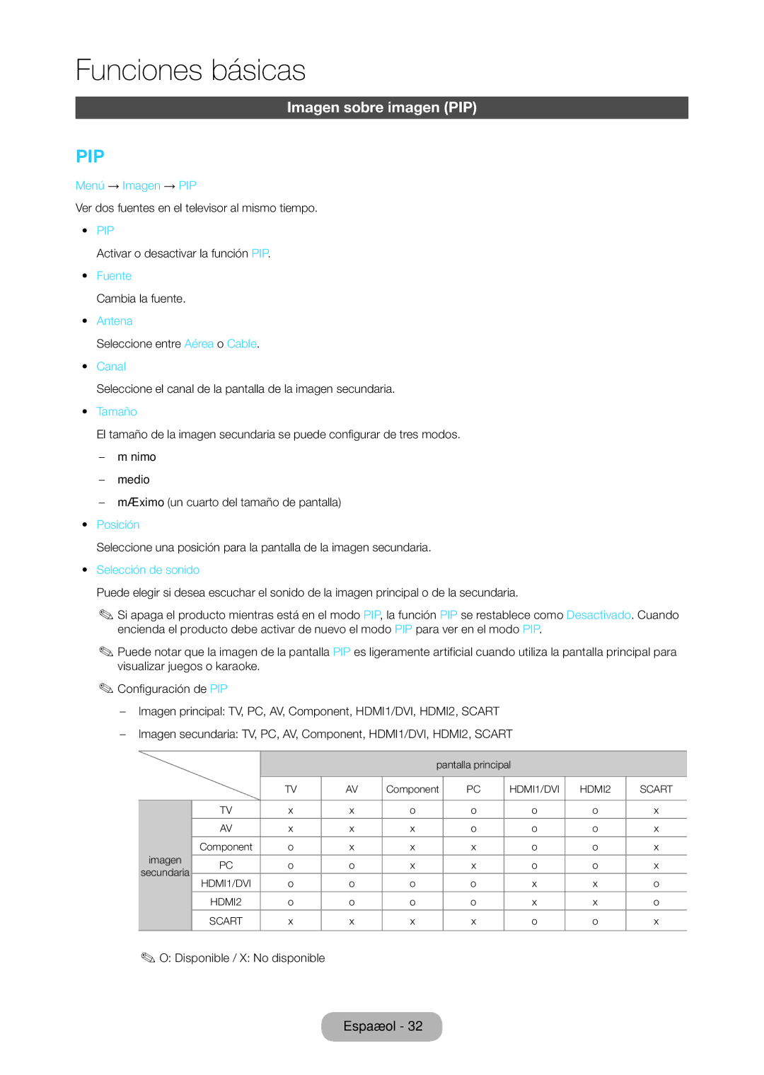 Samsung LT28C570EW/EN manual Imagen sobre imagen PIP 