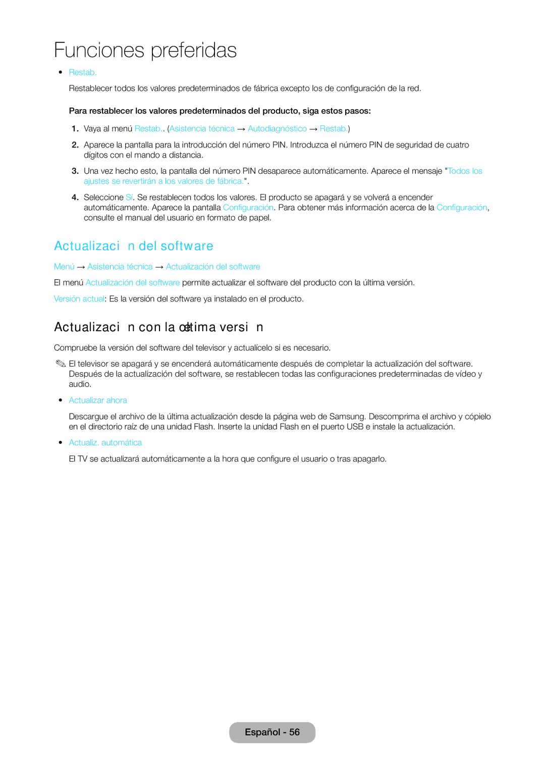 Samsung LT28C570EW/EN manual Actualización del software, Actualización con la última versión 