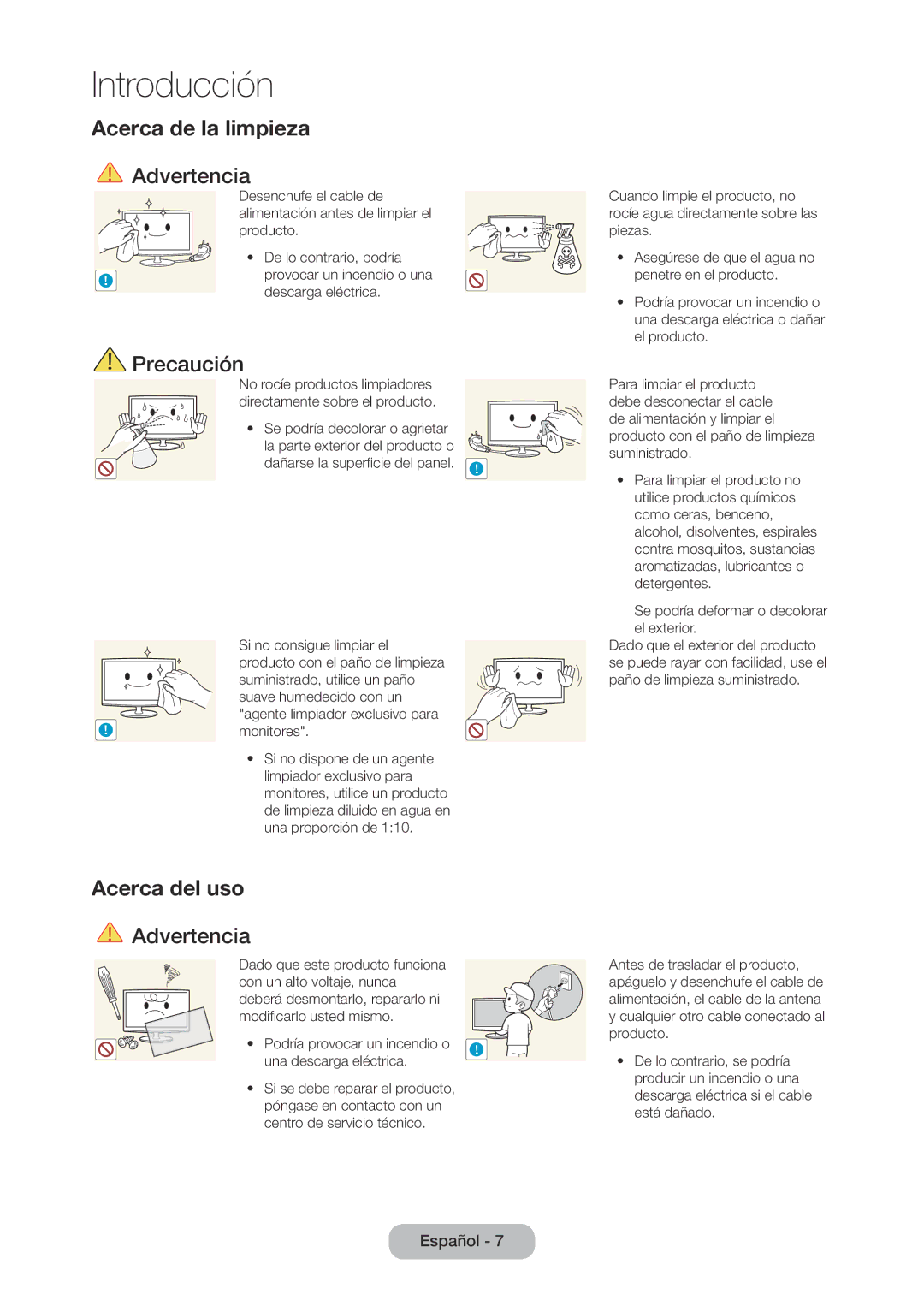 Samsung LT28C570EW/EN manual Acerca de la limpieza, Acerca del uso 