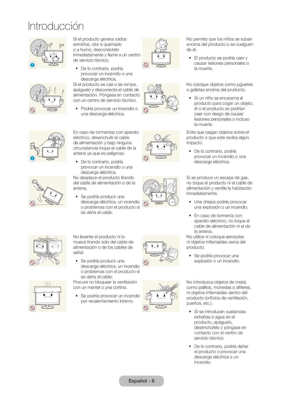 Samsung LT28C570EW/EN manual Se podría provocar un incendio por recalentamiento interno 