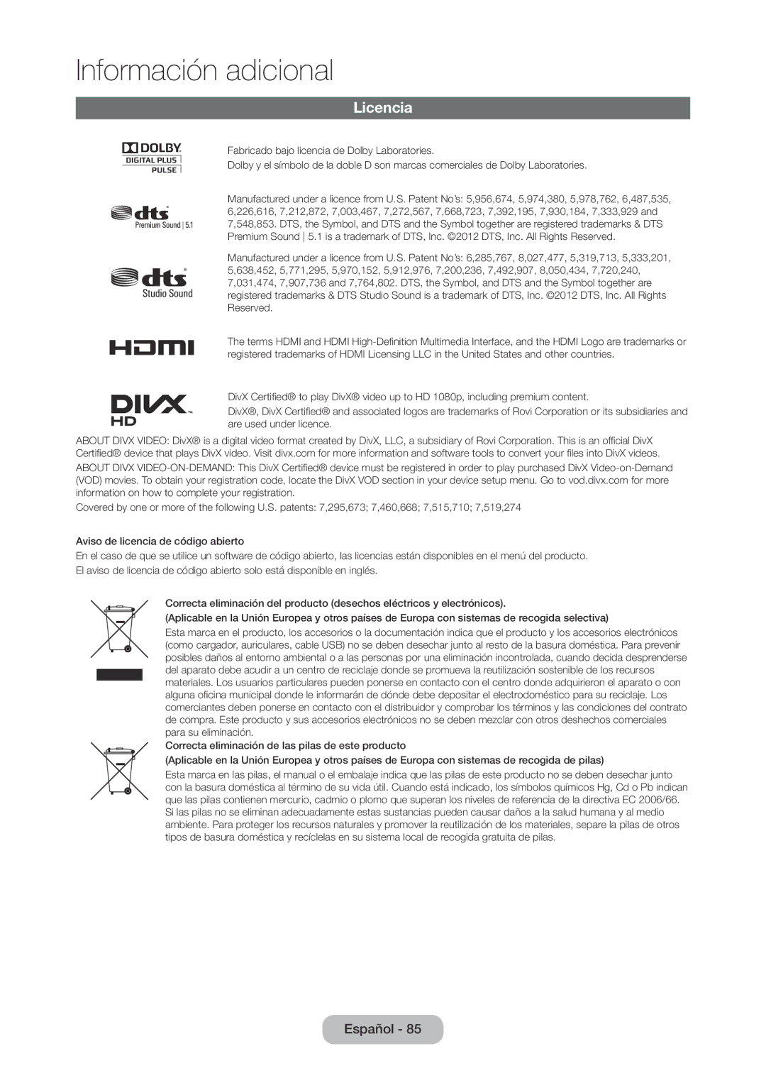 Samsung LT28C570EW/EN manual Licencia 