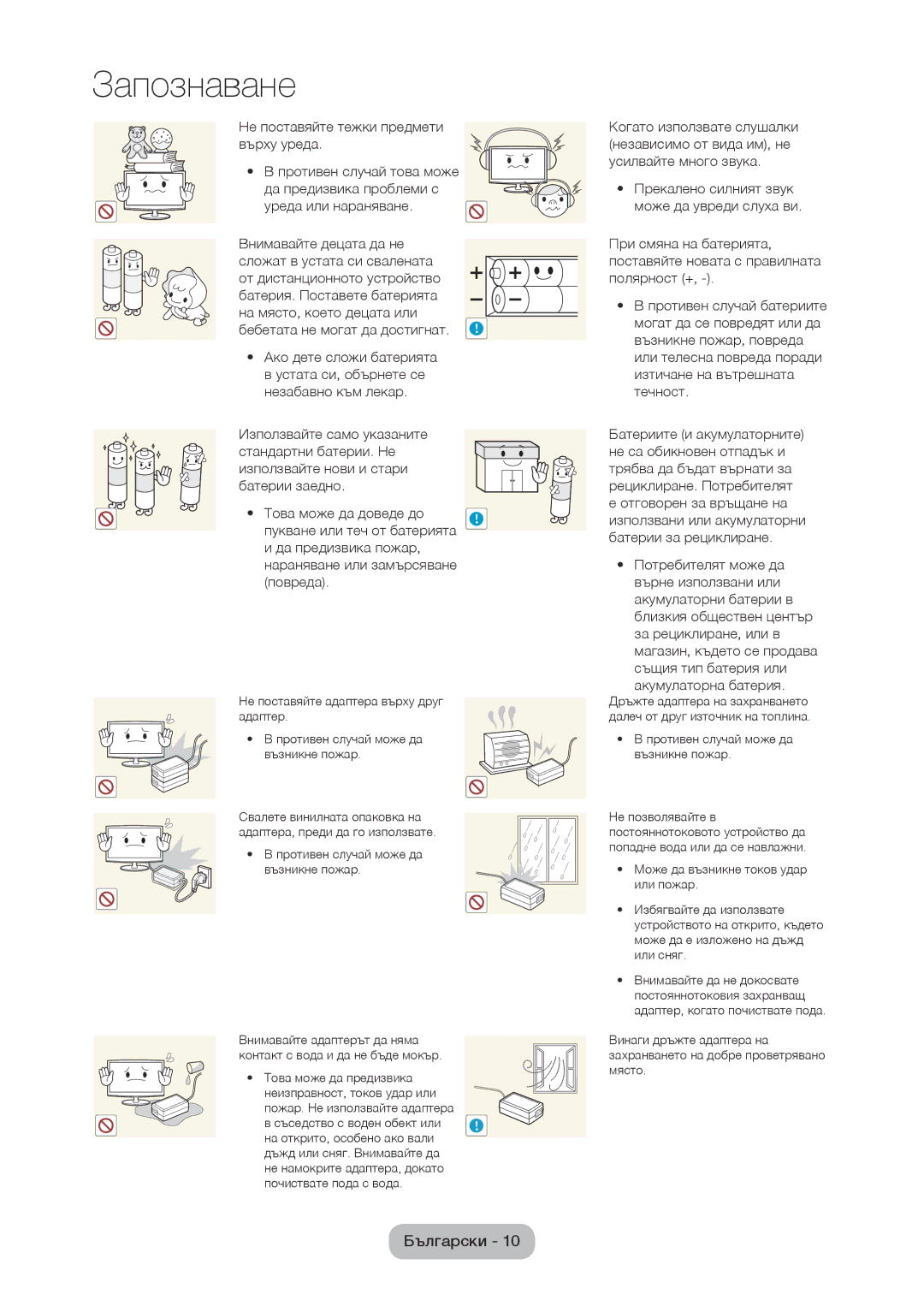 Samsung LT28C570EW/EN Не поставяйте тежки предмети върху уреда, Да предизвика пожар, нараняване или замърсяване повреда 