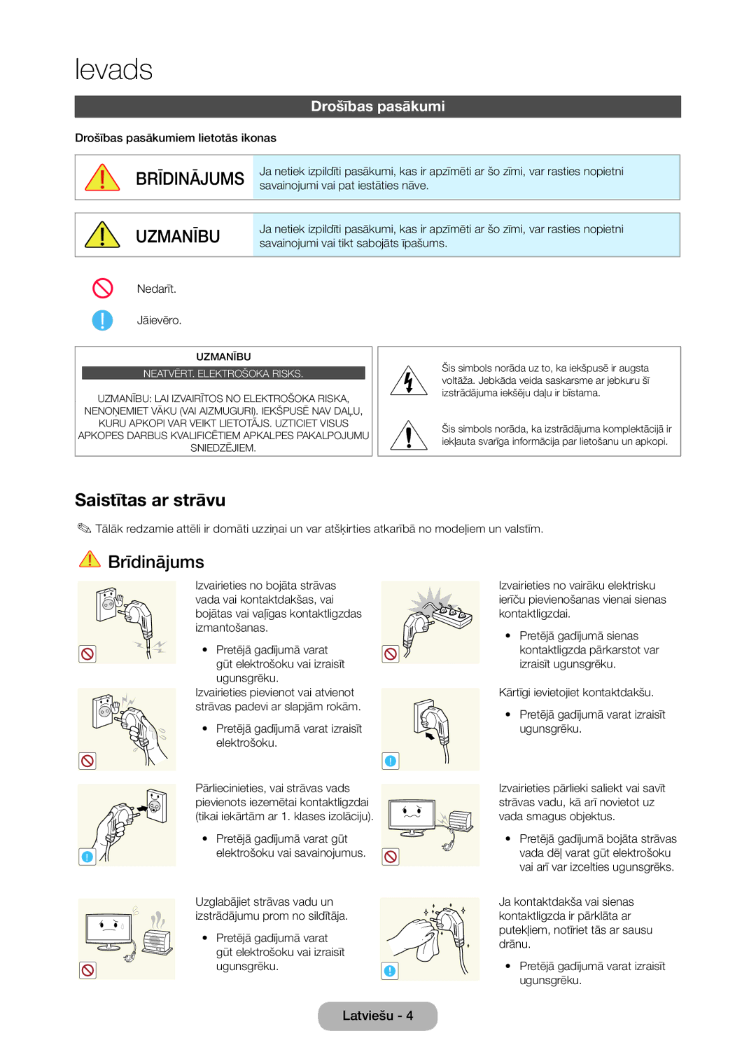 Samsung LT28C570EW/EN manual Saistītas ar strāvu, Drošības pasākumi 