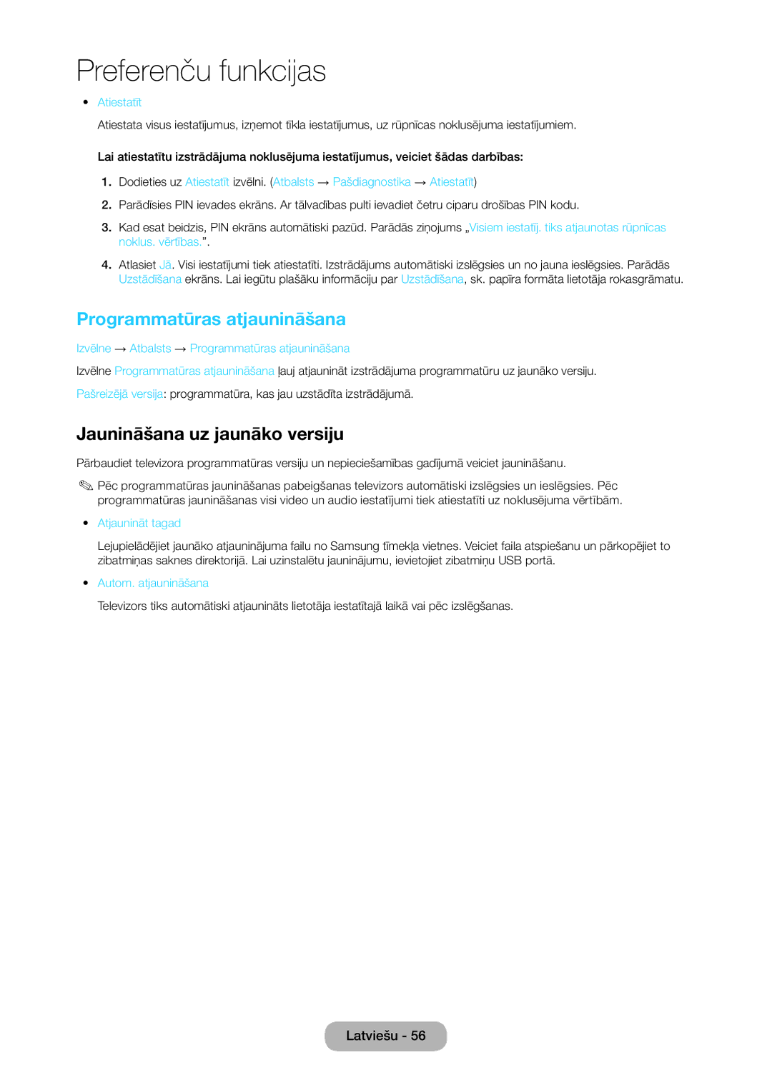 Samsung LT28C570EW/EN manual Programmatūras atjaunināšana, Jaunināšana uz jaunāko versiju 