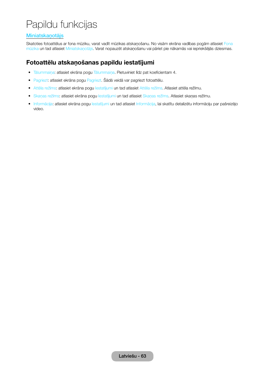 Samsung LT28C570EW/EN manual Fotoattēlu atskaņošanas papildu iestatījumi, Miniatskaņotājs 