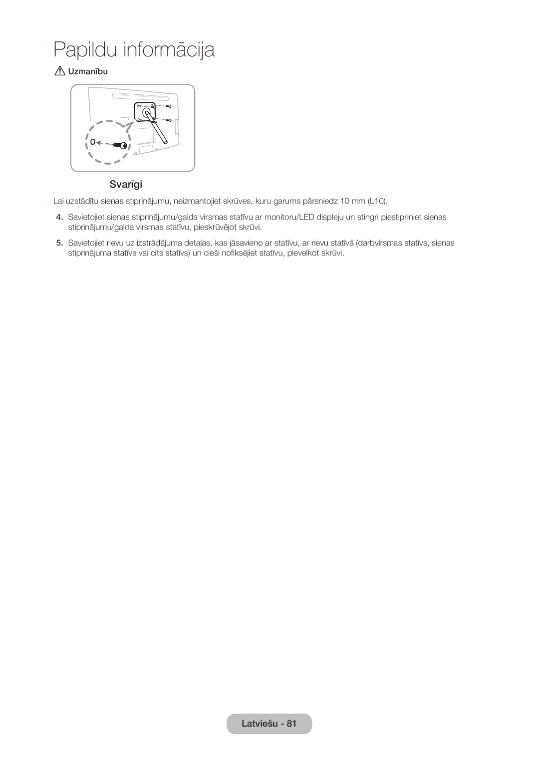 Samsung LT28C570EW/EN manual Svarīgi, Uzmanību 