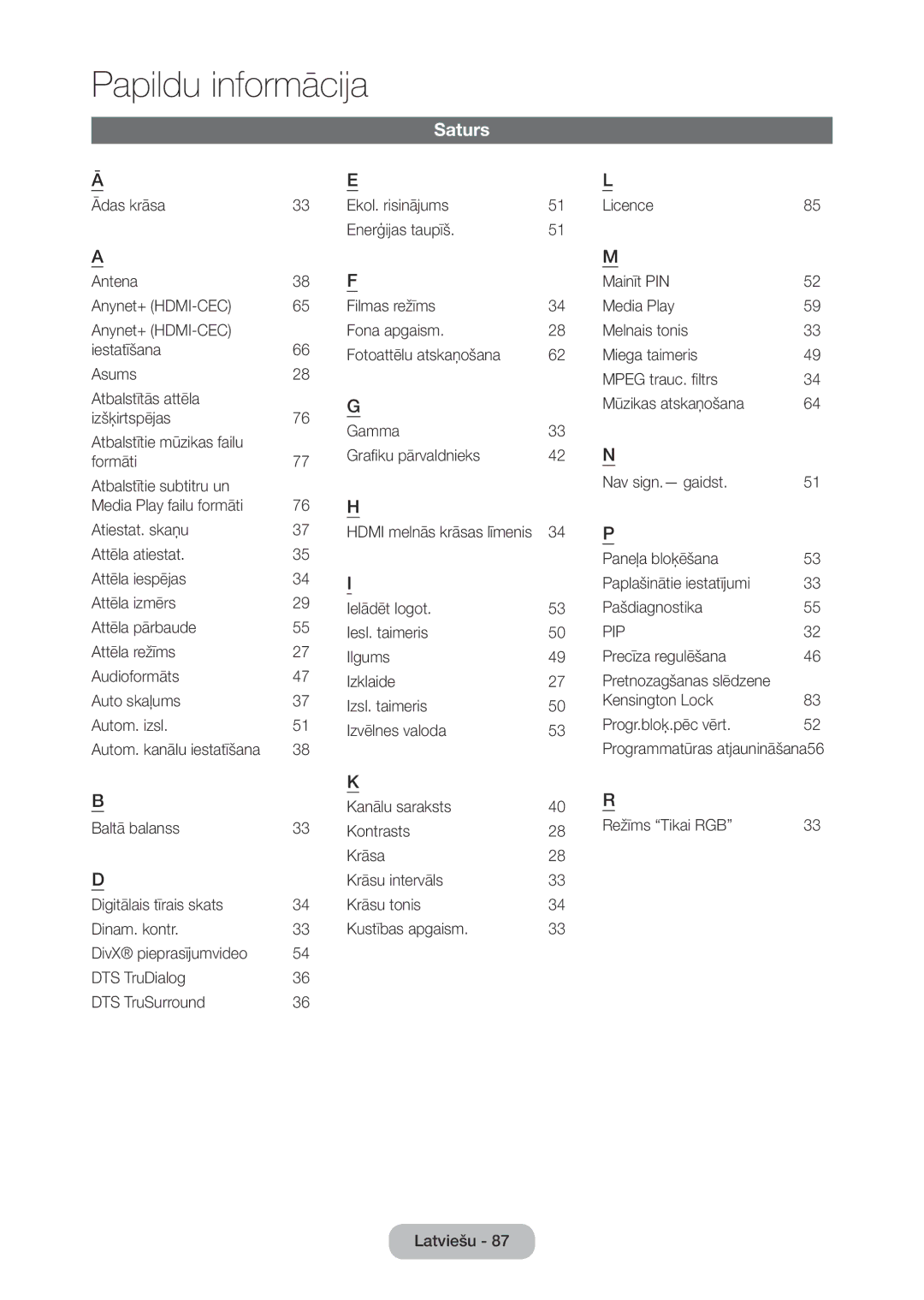 Samsung LT28C570EW/EN manual Saturs, 76 H 